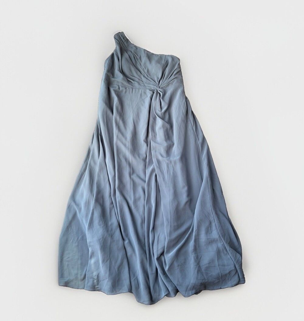 Azazie Brooke Bridesmaid Dress Size 22 Plus Dusty Blue One Shoulder Chiffon Maxi